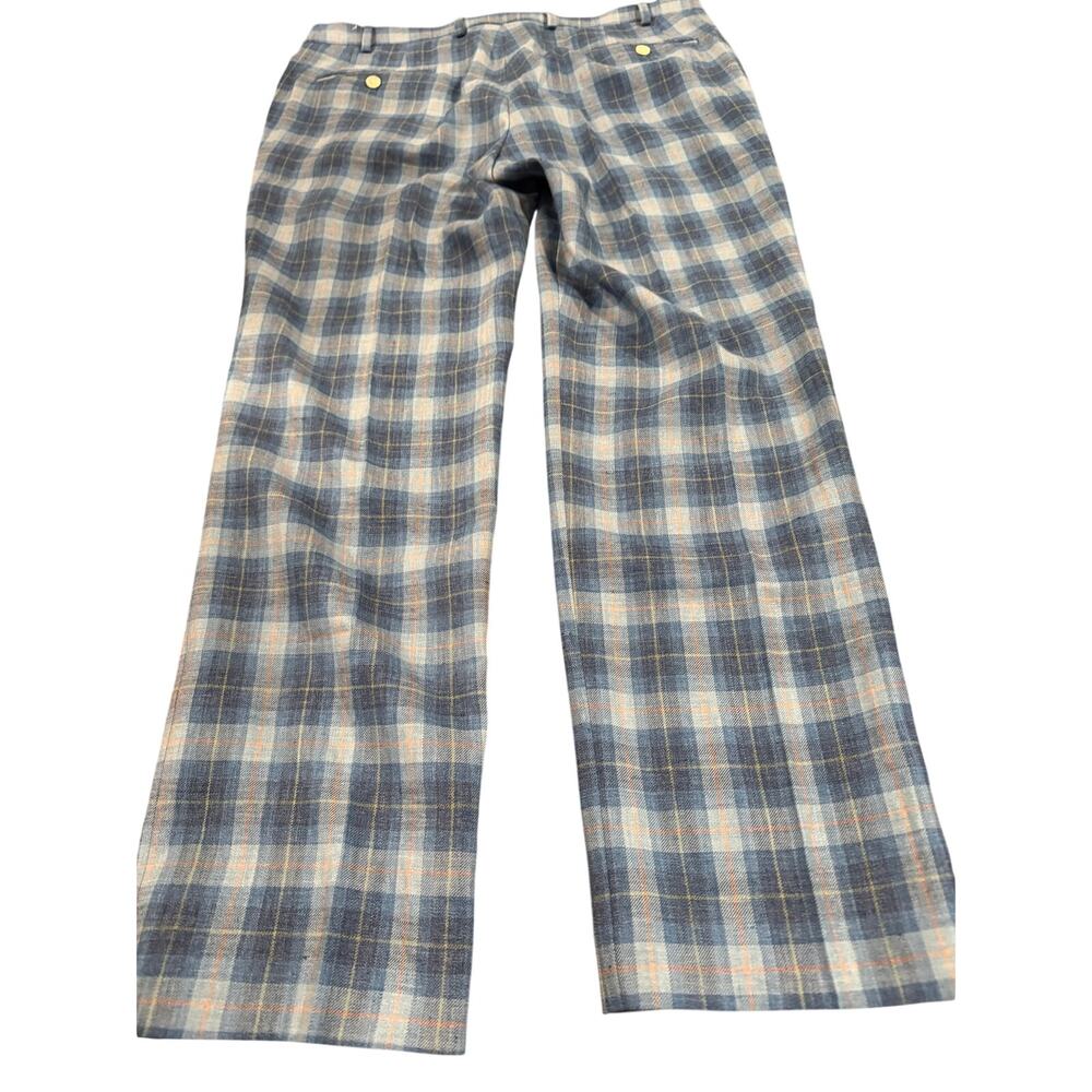 NWT Lauren Ralph Lauren LRL Pants Men 35 x 30 ultra flex Blue Plaid Linen Blend - Picture 5 of 6